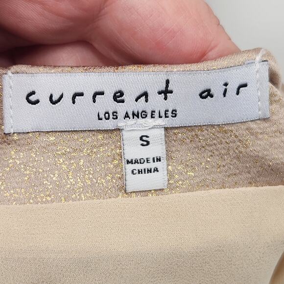 Current Air Champagne Gold Shimmer Balloon Sleeve Bloused Cropped Top Women's S - Picture 2 of 9